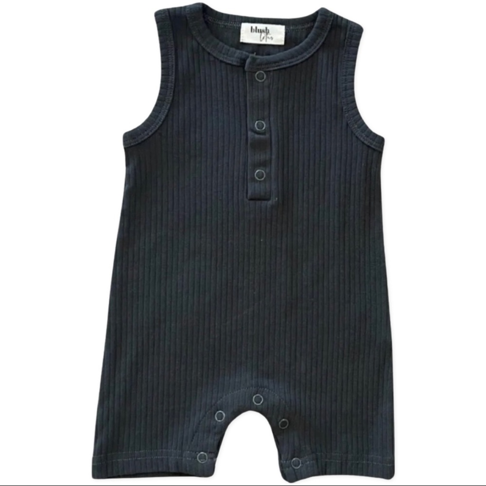 Blush Lotus | Baby Ribbed Cotton Shortall Romper in Grease